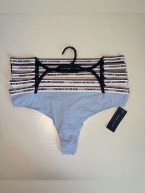 Tommy Hilfiger Women Thong Panties 5 Pack Logo Waistband Cotton Size L